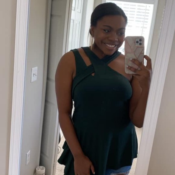 Tops - Hunter Green Strappy Shoulder Pelplum Top